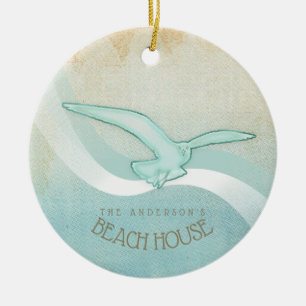 Ornamento De Cerâmica Beach House Seagull Aqua Blue ID623