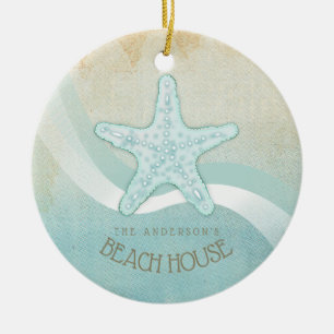 Ornamento De Cerâmica Beach House - Starfish Aqua Blue ID623
