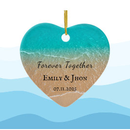 Ornamento De Cerâmica Beach Newly, casado, foto de casal Natal