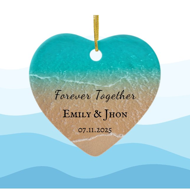 Ornamento De Cerâmica Beach Newly, casado, foto de casal Natal (Criador carregado)