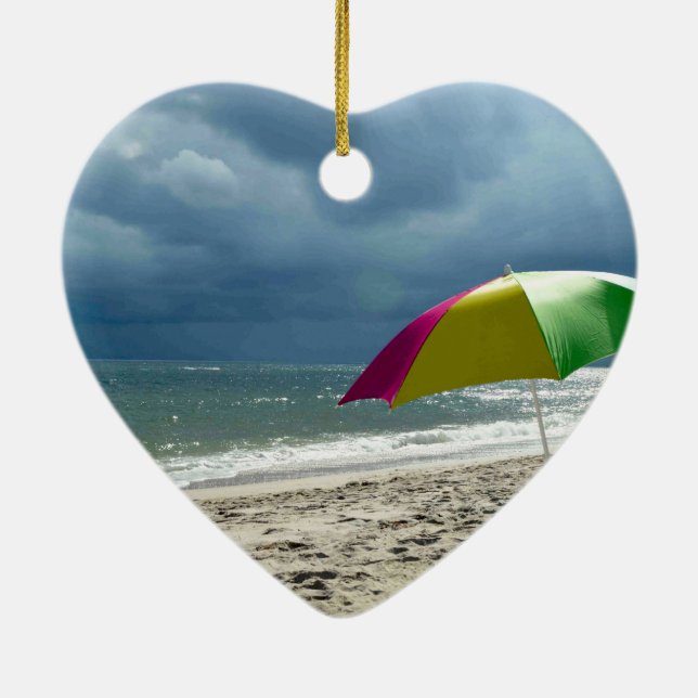 Ornamento De Cerâmica Beach Umbrella Heart (Verso)