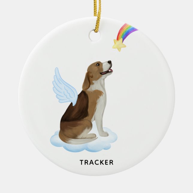 Ornamento De Cerâmica Beagle Angel Dog Memorial Personalizado Pet (Frente)