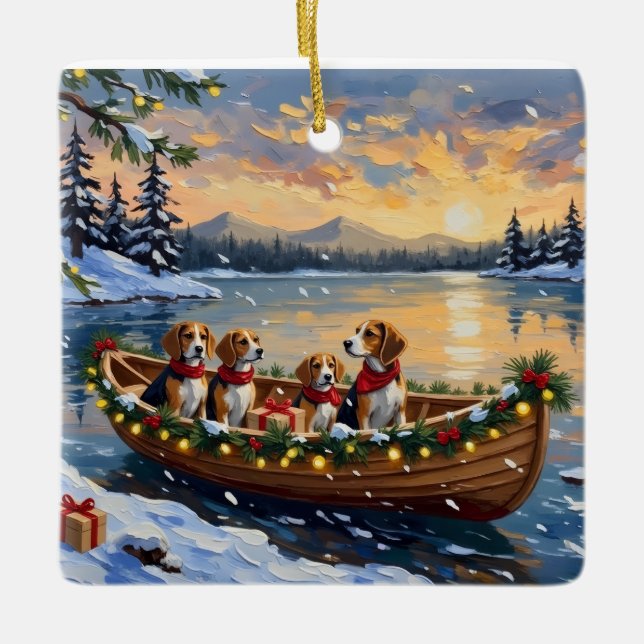Ornamento De Cerâmica Beagle Christmas Boat Holiday (Frente)