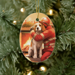Ornamento De Cerâmica Beagle Christmas, presente para o cão bombeiro