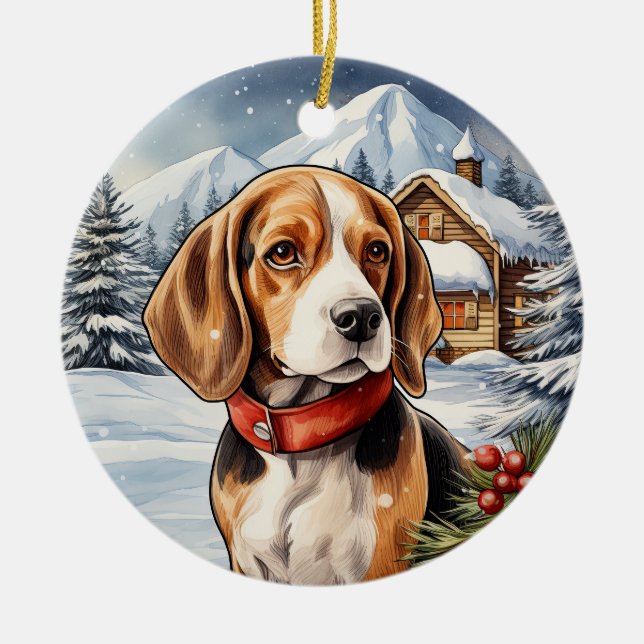 Ornamento De Cerâmica Beagle de Natal Bonito (Frente)