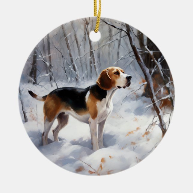 Ornamento De Cerâmica Beagle Deixe Nevar Natal (Frente)
