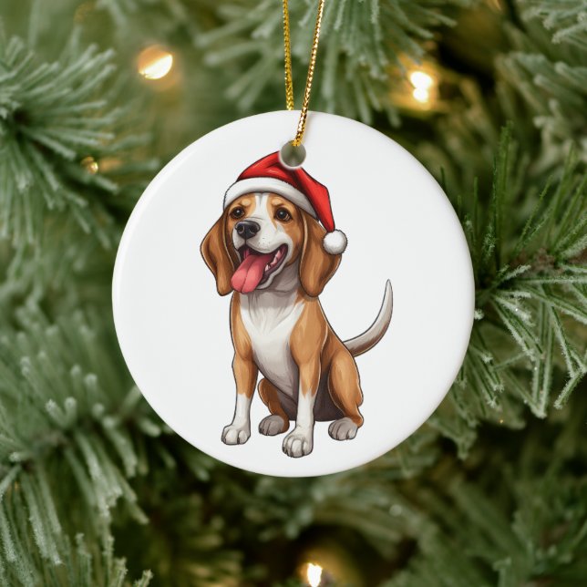 Ornamento De Cerâmica Beagle Divertido Personalizado Cachorro de Natal (Árvore)
