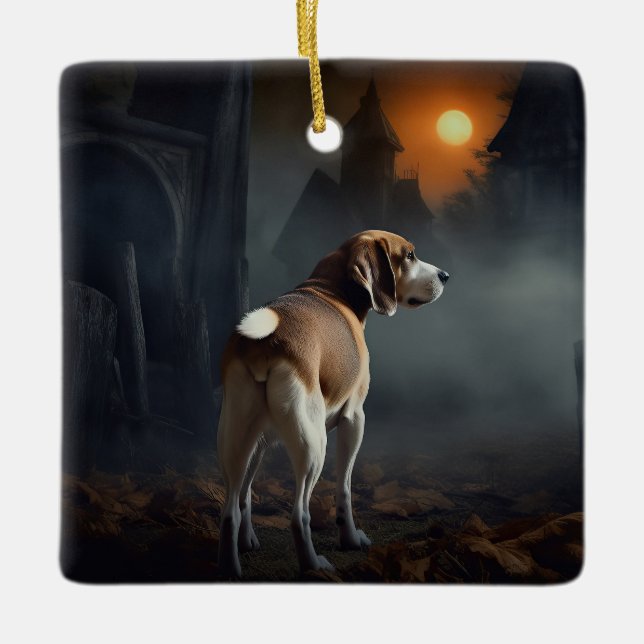 Ornamento De Cerâmica Beagle Halloween Assustador (Frente)