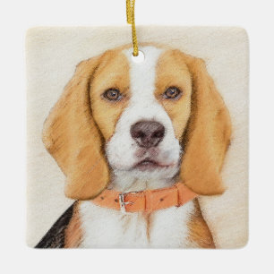 Ornamento De Cerâmica Beagle Hound Dog Painting Original Animal Art