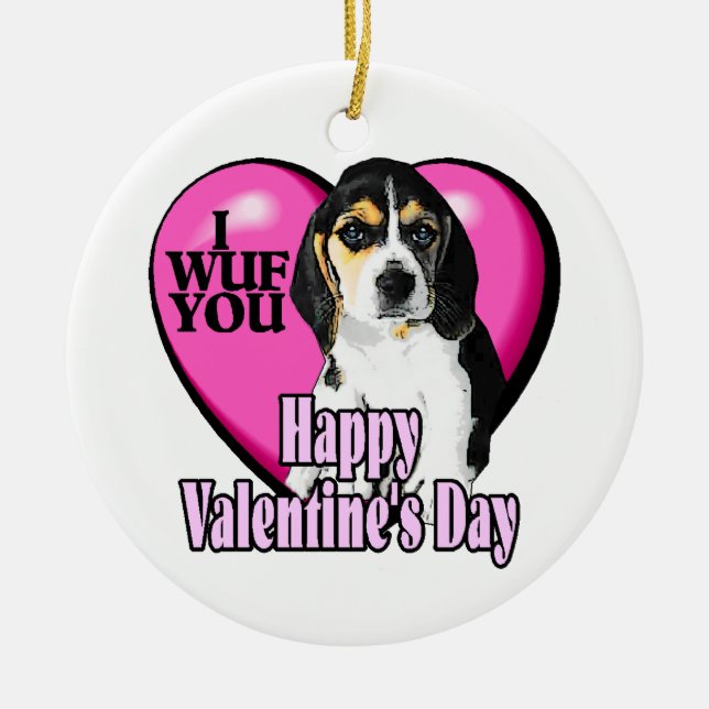 Ornamento De Cerâmica Beagle I Wuf You (Frente)
