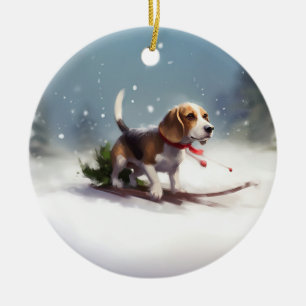Ornamento De Cerâmica Beagle Natal neve inverno