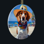 Ornamento De Cerâmica Beagle on Beach, presente de verão para amantes de<br><div class="desc">Procurando o presente de verão perfeito para um amante de cachorro? Não olhe mais do que esse cachorro maravilhoso na cena da praia design! Esta design de captura de olhos captura o espírito lúdico desta raça amada enquanto ela se espalha na areia e toma sol e surf. Com suas cores...</div>