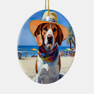 Ornamento De Cerâmica Beagle on Beach, presente de verão para amantes de