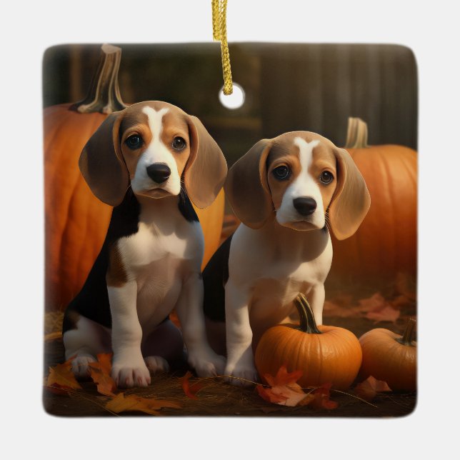 Ornamento De Cerâmica Beagle Puppy Autumn Delight Pumpkin (Frente)