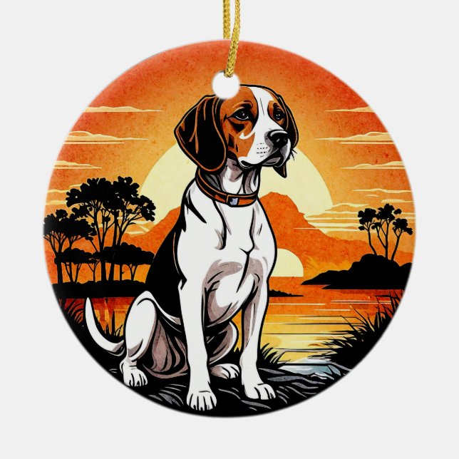 Ornamento De Cerâmica Beagle Retro Sunset Dog Lover (Frente)