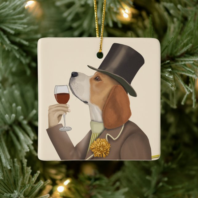 Ornamento De Cerâmica Beagle Wine Snob (Árvore)