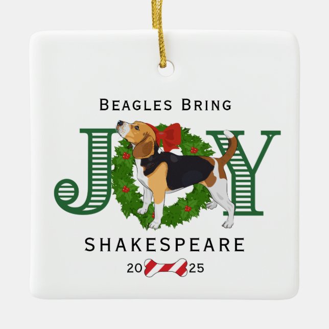Ornamento De Cerâmica Beagles Traga Joy Wreath (Frente)