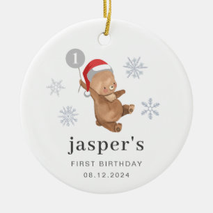 Ornamento De Cerâmica Bear Balloon Santa Hat