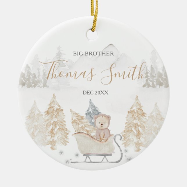 Ornamento De Cerâmica Bear Big Brother Winter Woodland Cerâmica (Frente)