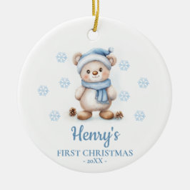 Ornamento De Cerâmica Bear Cub Personalized Baby's First Christmas