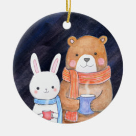 Ornamento De Cerâmica Bear e Casal coelho juntos, Natal personalizado