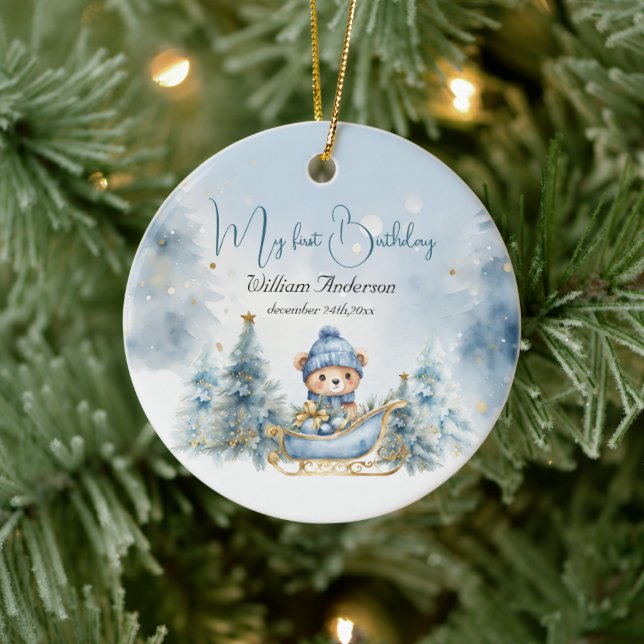 Ornamento De Cerâmica Bear Natal Um Primeiro Aniversário Inverno (Árvore)
