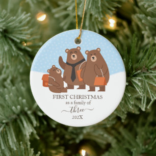 Ornamento De Cerâmica Bear Primeiro Natal Como Família De 3