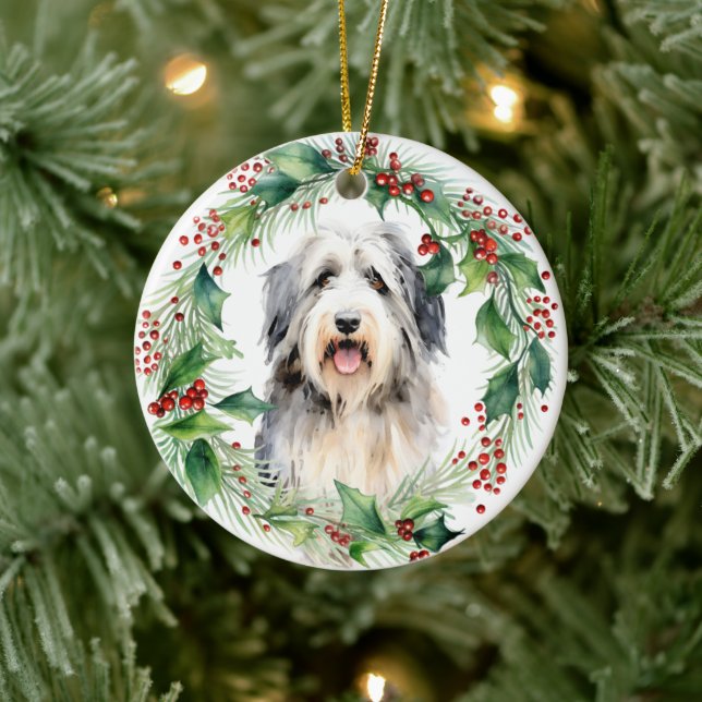 Ornamento De Cerâmica Bearded Collie Grinalda de Natal (Árvore)