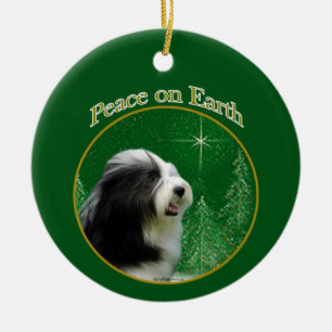 Ornamento De Cerâmica Bearded Collie Peace