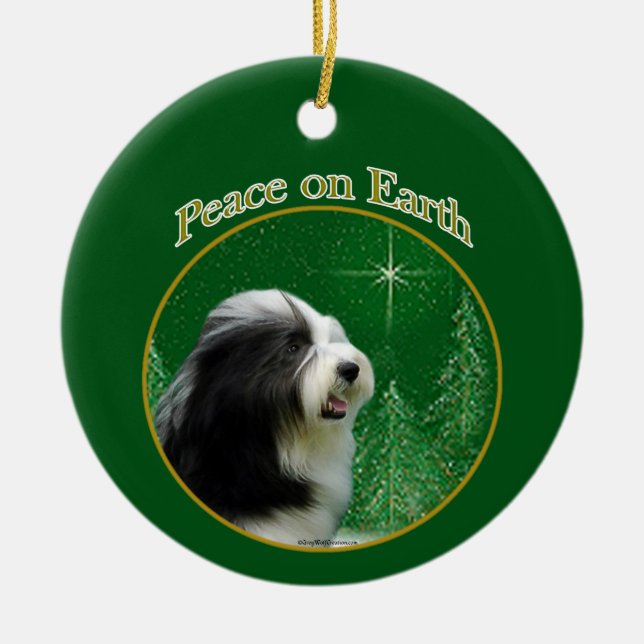 Ornamento De Cerâmica Bearded Collie Peace (Frente)