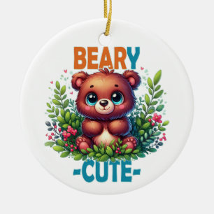 Ornamento De Cerâmica Beary Cute. Teddy Bear a sorrir. Arma engraçado