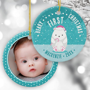 Ornamento De Cerâmica Beary First Christmas — Fotinha de Urso Polar