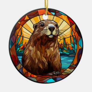 Ornamento De Cerâmica Beaver De Vidro Sedado Doce