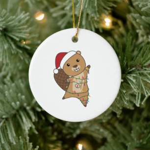Ornamento De Cerâmica Beaver Felizes Animais De Inverno De Natal