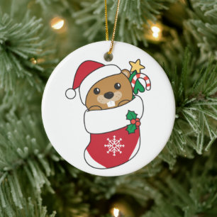 Ornamento De Cerâmica Beaver Natal Neve Inverno Beaver