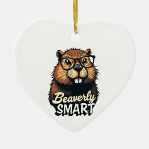 Ornamento De Cerâmica Beaverly Smart - Castor Engraçado com Gráfico de Ó