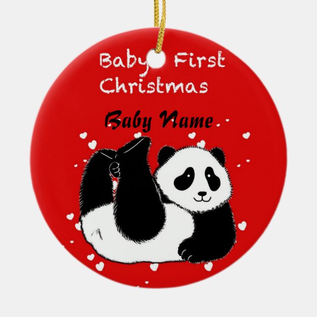 Ornamento De Cerâmica Bebê 1rua de Natal Personalizado Bebê Urso de Pand (Frente)