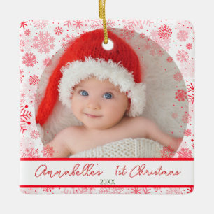Ornamento De Cerâmica Bebê 1rua Floco de Neve Vermelho