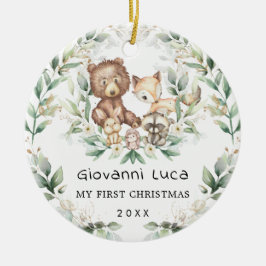 Ornamento De Cerâmica Bebê 1rua Primeiro Natal Woodland Verdade