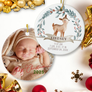 Ornamento De Cerâmica Bebê Aposta Foto de veado Foto de rua Natal de beb