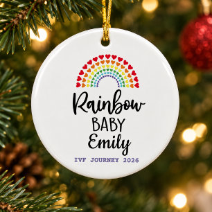 Ornamento De Cerâmica Bebê Arco-íris jornada de FIV personalizada natal