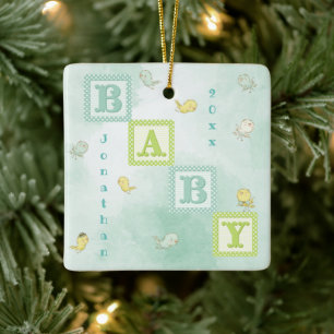 Ornamento De Cerâmica Bebê Bird Blocos Personalizados Nome Ano Natal