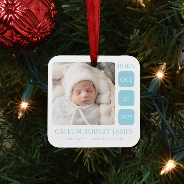 Ornamento De Cerâmica Bebê Blue Boy Birth Ornament com foto (Criador carregado)