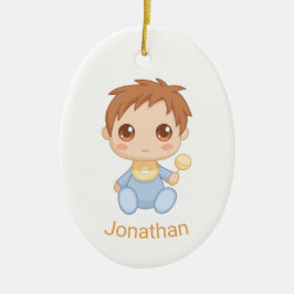 Ornamento De Cerâmica Bebê-Boy Blue Jumpcase, nome personalizado e foto