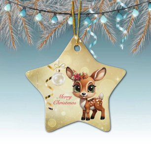 Ornamento De Cerâmica Bebê Cervo, Filhote, Corça 🦌 🎄Ouro Feliz Natal