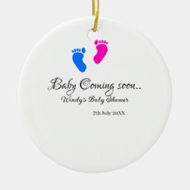 Ornamento De Cerâmica Bebê chegando em breve chá de fraldas de pés cor-d