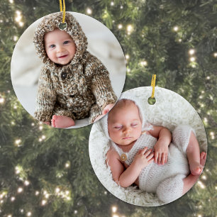 Ornamento De Cerâmica Bebê Crie Seu Próprio Natal com Duas Fotos
