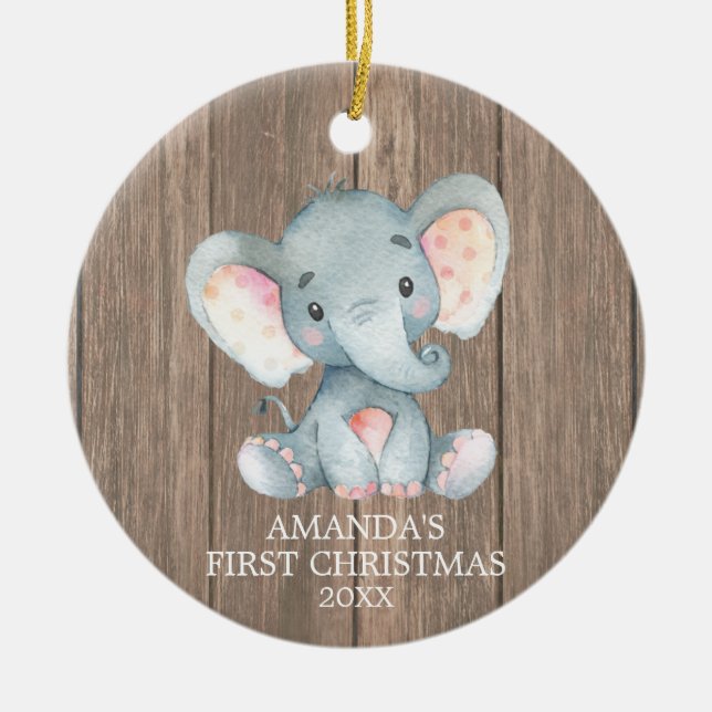 Ornamento De Cerâmica Bebê de elefante giro russo primeiro Natal (Frente)