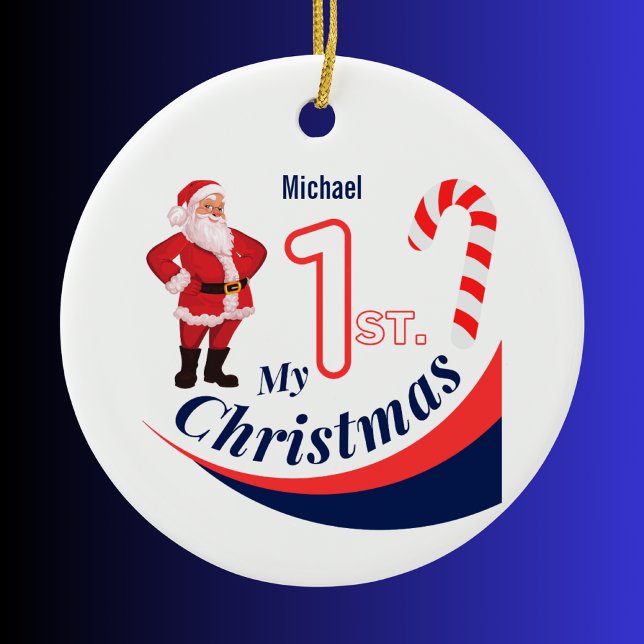 Ornamento De Cerâmica Bebê de Natal "Meu Natal de 1rua" (Criador carregado)