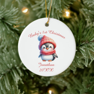 Ornamento De Cerâmica Bebê de Pinguim Fofo Primeiro Personalizado